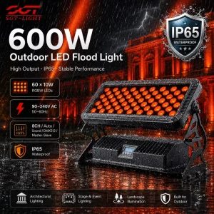 High Power RGBW 4in1 Waterproof Outdoor Building Flood Light Led Wash Wall Light 600W LED Stage Lights for Light Show
