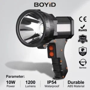 High Power Rechargeable Spotlight 800m Long Range 1200 Lumens IP54 Camping Handheld Flashlight