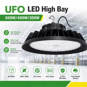 High Premium 500W for UFO High Bay Light Aluminum Housing 3CCT Adjustable Easy Installation IP65 Waterproof Factory ETL