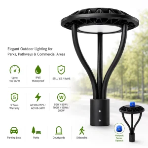 High Quality Chips 3030SMD 150lm W IP65 Waterproof Photocell Sensor Post Top slip Installation LED Garden Outdoor Post Top Light
