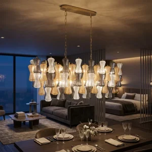 High Quality Luxury Stainless Steel Glass Pendant Light French Vintage Chandelier Living Room Bedroom Decorative Hanging Light