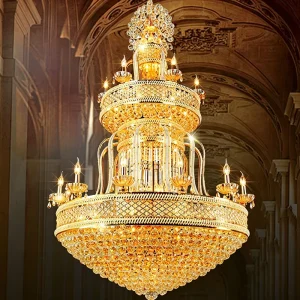 High Quality Modern Crystal Hotel Adjustable Height Gold LED Chandelier Pendant Light