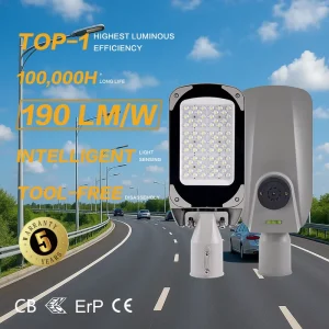 High Reliability Outdoor Street Light Detachable Driver 190LMW IP65 IK10 SPD10KV for Parking Lot Area Lighting Projects LED