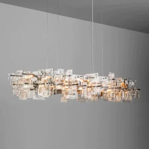 High end Art Custom Dining Chandelier Rectangular Iron Luxury Crystal Pendant Light for Catering Spaces