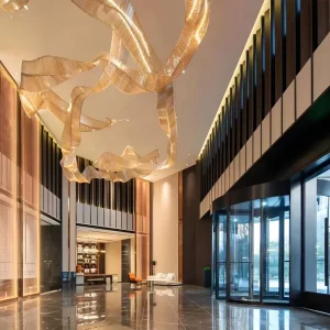 High end Modern Glass Chandelier Adjustable Height Pendant Light for Hotel Lobby Restaurant Decoration LED Strip 5 Year Warranty