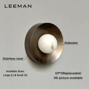 High-end Retro Coffee Shop Living Room Bedside Wall Lamp Bronze Alabaster Modern Wall Lamps Decorative Round Wall Light Design