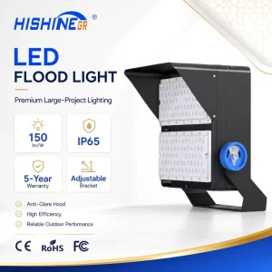 Hishine 150W 250W Flood Light with Photocell Sensor for Yard and Parking Lot Dusk to Dawn Lighting