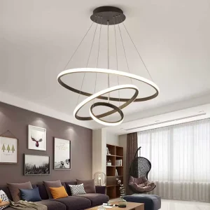 Home Decor Modern Lamp Living Room Hotel Circle Hanging Pendant Light Design 3 Ring Acrylic Gold Luxury Round Led Chandelier