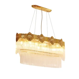 Home Decorative Glass Rectangle Crystal Chandelier Pendant Lamp for Hotel Living Room Dining Room