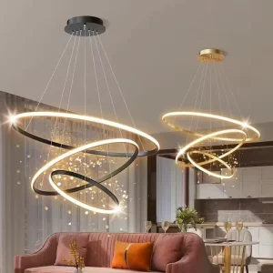 Home Decorative Modern Living Room Hotel Circle Hanging Pendant Light 3 Ring Acrylic Gold Round Led Chandelier