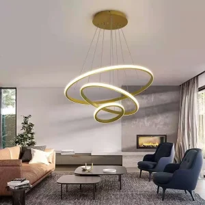 Home Decorative Modern Living Room Hotel Circle Hanging Pendant Light New Design 3 Ring Acrylic Gold Luxury Round Led Chandelier