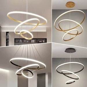 Home Decorative Modern Living Room Hotel Circle Hanging Pendant Light New Design 3 Ring Acrylic Gold Luxury Round Led Chandelier