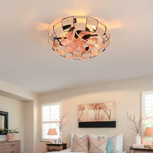 Home Study Room Dining Room Farmhouse ABS Blades Rattan LED Ceiling Fan Light with Remote Control
