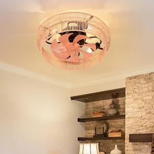 Home Villa Dining Room Farmhouse ABS Caged LED Ceiling Fan with Light and Remote Control