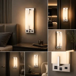 Hospitality Hotel Guestroom Wall Lamp 15W Single Cube Shape Brushed Nickel ETL Triac Dimmable LED Indoor Bedside Wall Fixture