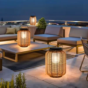 Hot Sell Rattan Weaving Outdoor Camping Portable Water Resistant Lawn Light Solar Led Camping Light Lantern Lamp Garden Lights