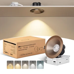 Hot Selling 4″ 16W 5CCT LED Downlight Ra95 Anti Glare COB Bronze Finish Dimmable Recessed Spotlight