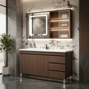 Hotel Apartment Project Multi layer Solid Wood Bathroom Vanity Durable Wall Mounted Bathroom Furniture Custom Size