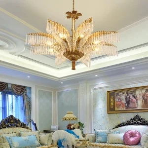 Hotel Banquet Villa Living Room Antique Brass Pendant Light Crystal Decorative Palm Bronze Chandelier