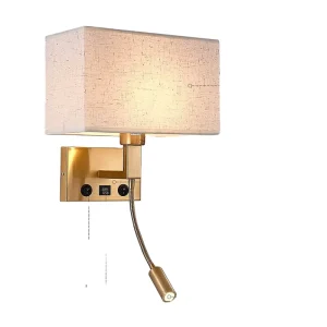 Hotel Bedside Wall Lamp Nordic LED Reading Light USB Charging Port Bedroom Headboard Fabric Cover Indoor Sconce