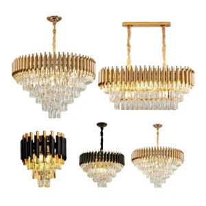 Hotel Golden Iron Crystal Ceiling Chandelier Hanging Lustre Luxury Crystal Pendant Lamp Light