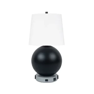 Hotel Hospitality Lighting Project Dynamic Vibrant Suites Black Globe Table Lamp with USB Port and AC Power Outlet