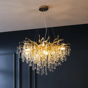Hotel Indoor Restaurant Villa Pendant Lamp Golden Luxury Aluminum Glass LED AC Dimmable Adjustable Height Chandelier High CRI 90