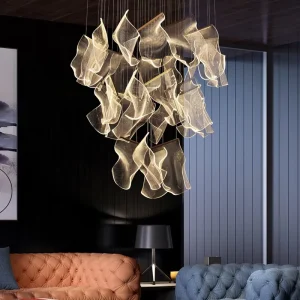 Hotel Living Dining Decoration Staircase Chandelier Pendant Lights Small Customized Acrylic Gold Combination Projector Lamp