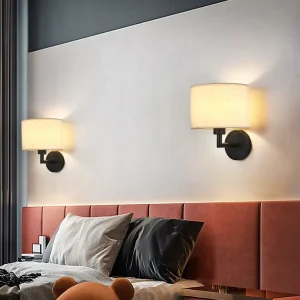 Hotel Living Room Bedside Custom Design Brass Fabric Wall Lamp