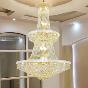 Hotel Lobby Big Luxurious Gold Chandelier Crystal Empire Crystal Chandeliers Pendant Lights Large Crystal Chandelier
