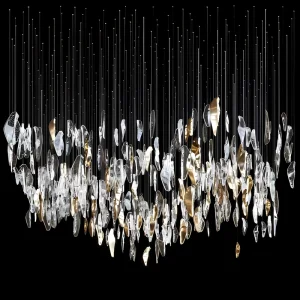 Hotel Lobby Glass Leaf Horseshoe Chandelier LED Light Easy Installation 2 Year Warranty for Villa Banquet Hall