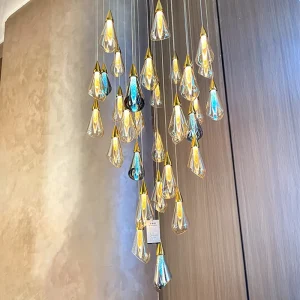 Hotel Lobby Hall Staircase Hanging Pendant Light Modern High Ceilings Glass Flower Chandelier
