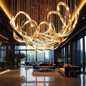 Hotel Lobby Luxury Adjustable Height Modern Art Design Chandelier Hanging Pendant Light for Hall