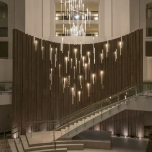 Hotel Lobby Residential Villa Staircase Chandelier Simple Design Rod Glass Hanging Long Crystal Pendant Lights