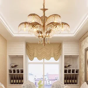 Hotel Lobby Villa Restaurant Indoor Decoration Custom LED Retro Brass Crystal Chandeliers & Pendant Light