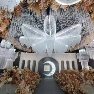 Hotel Marriage Wedding Event Ceiling Luxury Flower Shape Crystal Decoration Lamp Chandelier Pendant Hanging