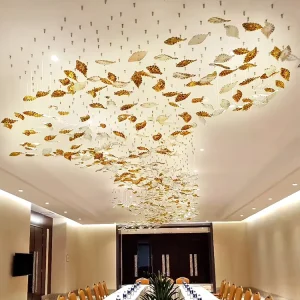 Hotel Project Custom Lighting Modern Fashion Art Glass Leaf Type Decorative High Ceiling Pendant Light Large LED Chandelier