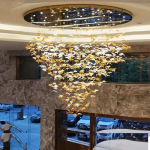 Hotel Project Lighting Large Lobby Banquet Hall Customized LED Maple Leaf Shape Glass Chandelier