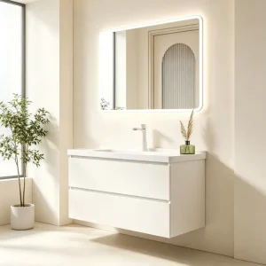 Hotel Project Multi layer Solid Wood Bathroom Vanity Cabinet Durable Moistureproof Wooden Bathroom Furniture Factory Direct