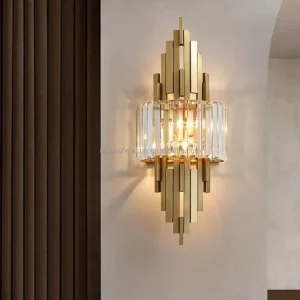 Hotel Villa Bedroom Living Room Gold Crystal LED Linear Wall Lamp Indoor Sconce Luxury Crystal Wall Lamp