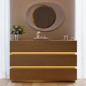 Hyundai Wood grain 6 drawer Eco Friendly Storage Cabinet Wireless Charging Ambient Lighting Suitable for Bedroom Floor Mount