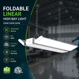 IP44 Indoor LED Industrial Lighting 200W 240W 280W 3CCT Adjustable Foldable Linear High Bay Light Warehouse Lighting
