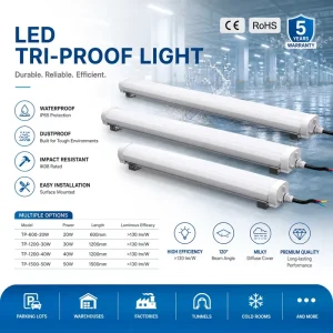 IP65 130lm/w 20-50W LED Tri-proof Lights 2FT 4FT 5FT Ceiling Mounted LED Batten Lights for Indoor Warehouse Workshop
