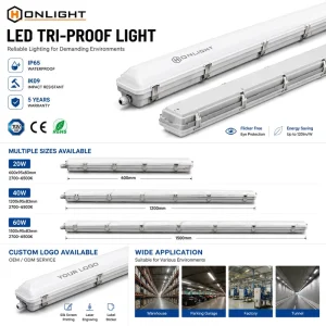 IP65 2FT 4FT 5FT Industrial Commercial Garage Waterproof Dustproof Tri Proof LED Batten Light with Dimmable 5 Year Warranty