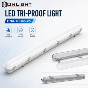 IP65 IK08 LED Tri Proof Light 20W-60W Waterproof Linear Fixture 6000K Daylight 90 CRI 5 Year Warranty for Warehouse Factory