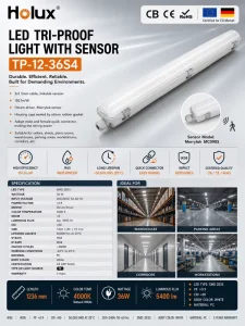 IP65 IK08 LED Tri Proof Light 36W 150lm Per W Linkable Merrytek Sensor CE ERP RoHS 5400lm 4000K
