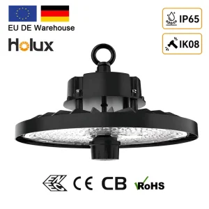 IP65 IK08 Stock in Germany ENEC Industrial High Bay Sensor Light 100w 150w 200w Anti Glare UFO LED High Bay Light for Warehouse