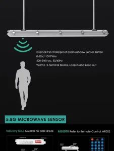 IP65 LED Batten Light with 5.8G Microwave Sensor Remote Control 3 Hours Emergency Weatherproof Light
