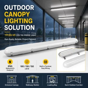 IP65 LED Tri-Proof Light 20W-60W Waterproof Batten with 5-Year Warranty for Outdoor Canopy Loading Bay and Covered Walkway
