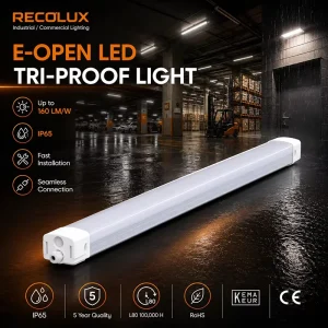 IP65 LED Tri Proof Light CCT Adjustable 160LM/W DALI/0-10V Dimming Commercial Lighting Fixtures Car Parking CRI 5-Year Warranty